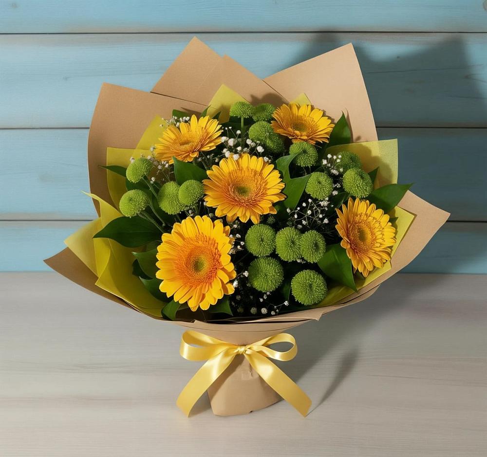 Букет цветов из: Герберы и Хризантемы в Кокоревке
