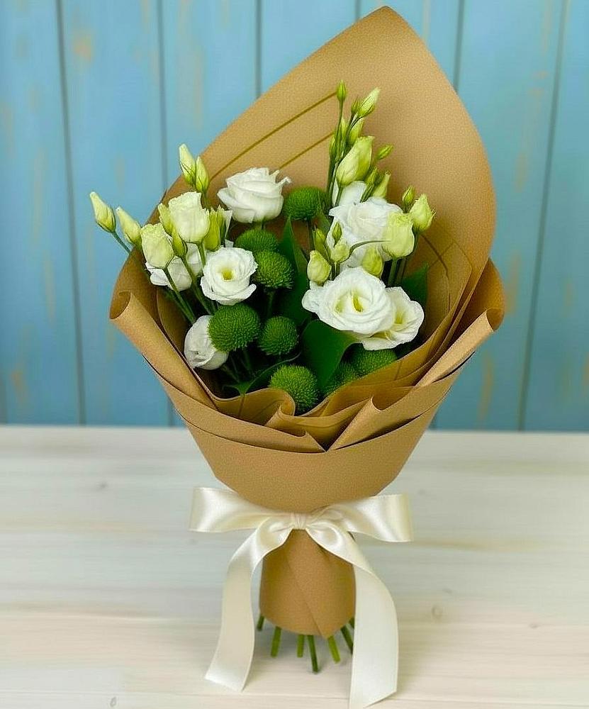 Букет цветов из: Хризантемы и Лизиантусы в Кокоревке