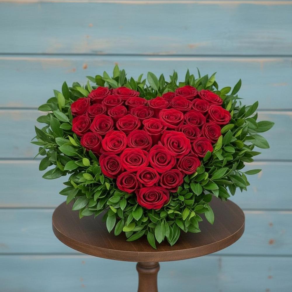 Цветочная композиция из Розы в виде сердца в Кокоревке