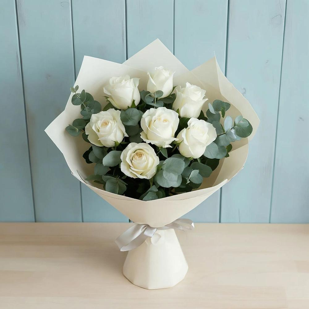 Букет Белые розы в Эвкалипте в Кокоревке