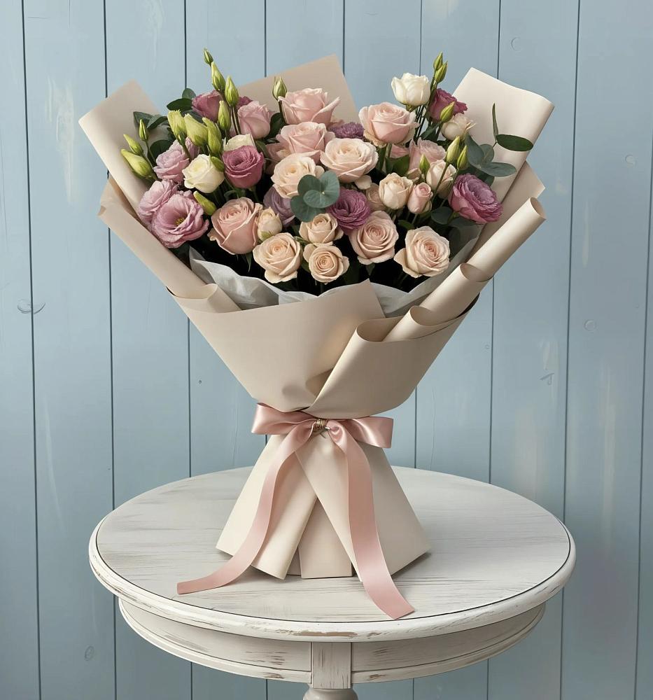 Букет цветов из: Розы и Лизиантусы в Кокоревке