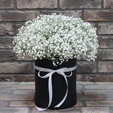 Цветочная композиция из Гипсофила в шляпной коробке в Кокоревке