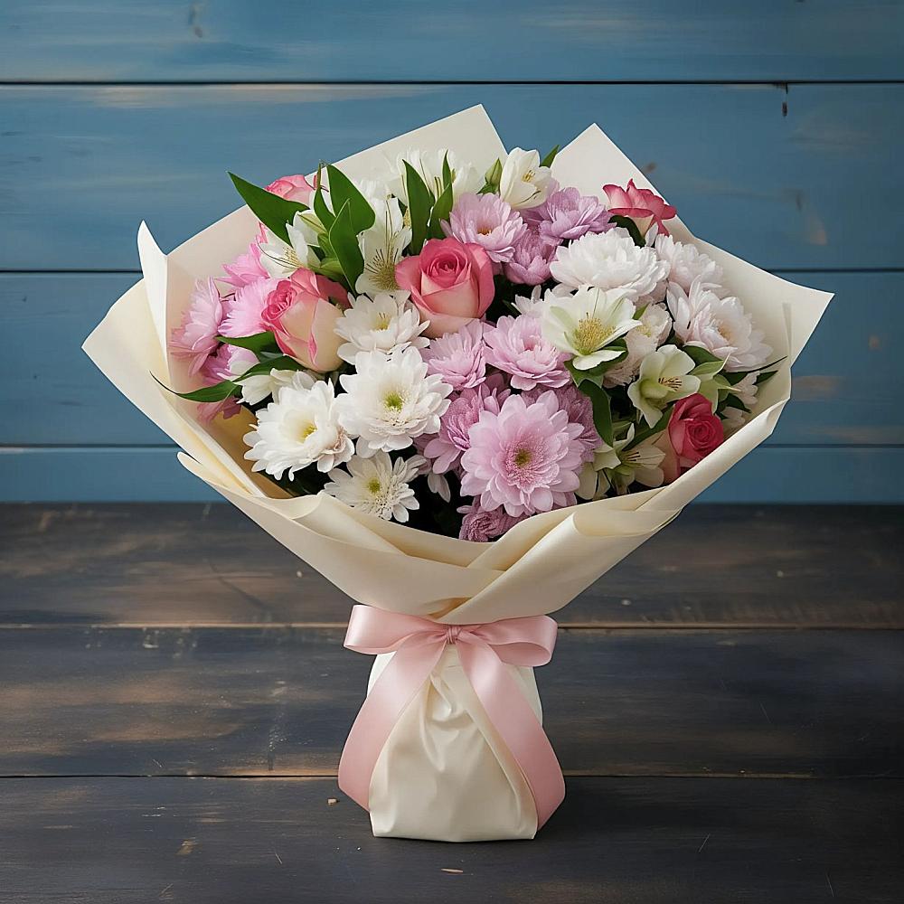 Букет цветов из: Хризантемы, Альстромерии и Розы в Кокоревке